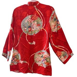 Citron Santa Monica 100% Silk Embossed Asian Print Tunic Top sz XS